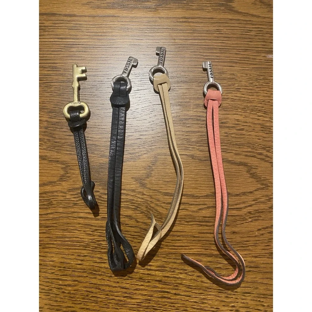 Lot Of 4 Fossil Bag Charms Leather Gold Silver